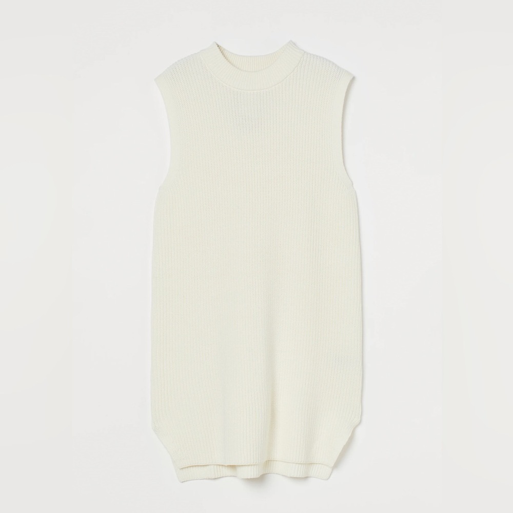 H&M - Ivory Ribbed Crewneck Sleeveless Long Slit Sweater Vest Size XS